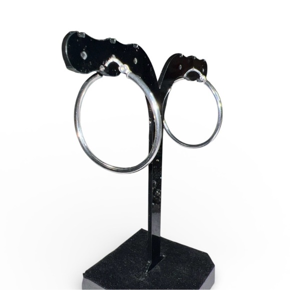 Vintage 925 Sterling Silver 1.36” English Lock Hoop Earrings Signed 3.46g - Picture 3 of 4